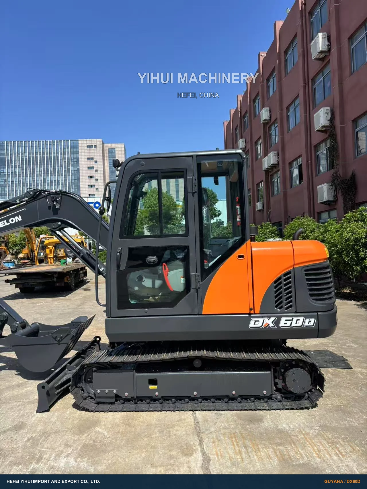 Full side view of a new DEVELON DX60D crawler excavator