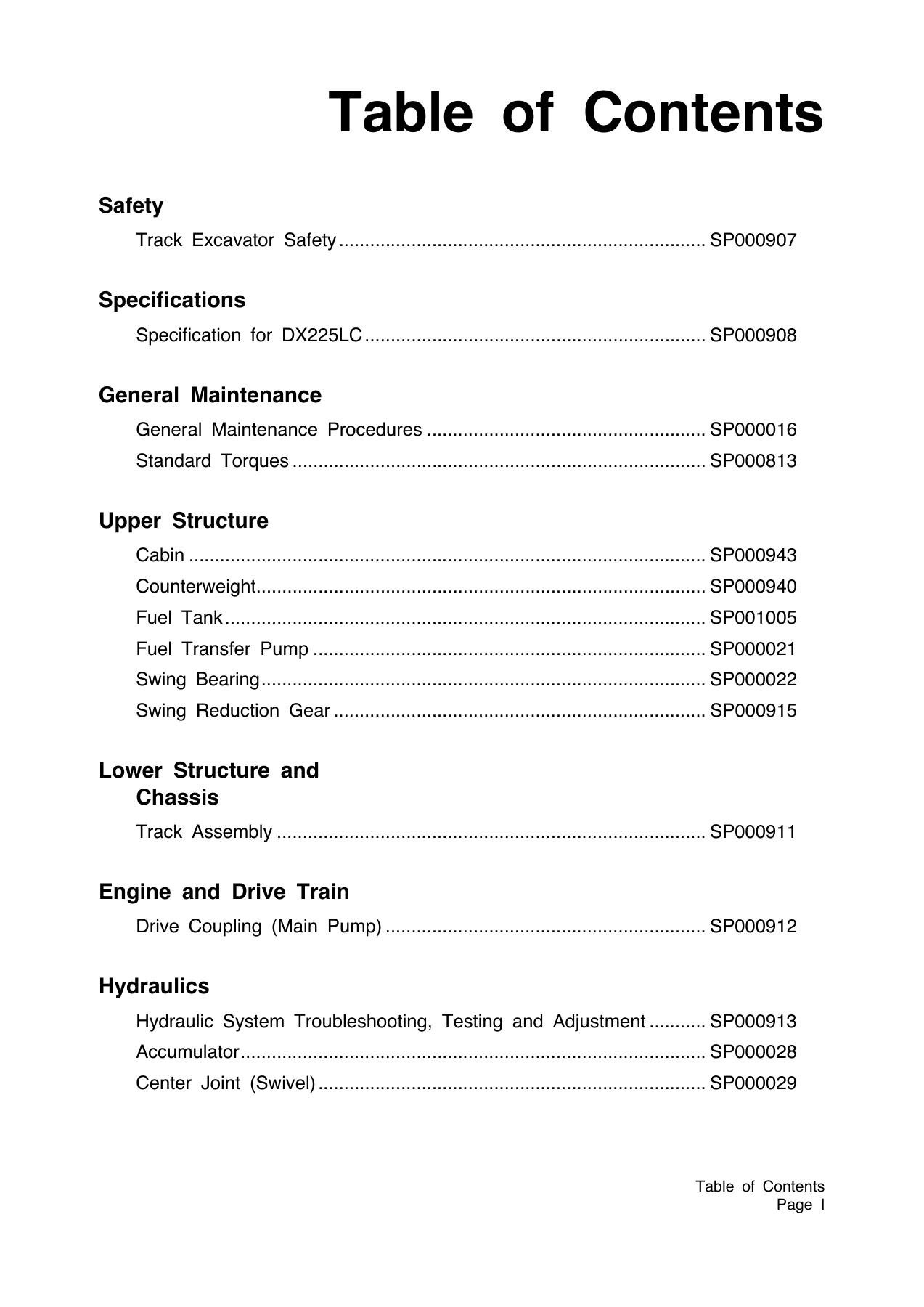 Doosan DX225LC Shop Manual – K1015439E (English) — selected technical pages
